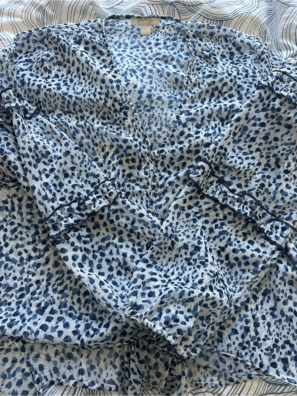 Light Blue Animal Print V-Neck Blouse